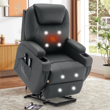 YSICK Power Lift Recliner Chair for Elderly with Massage and Heat Faux Leather for Living Room,Grey