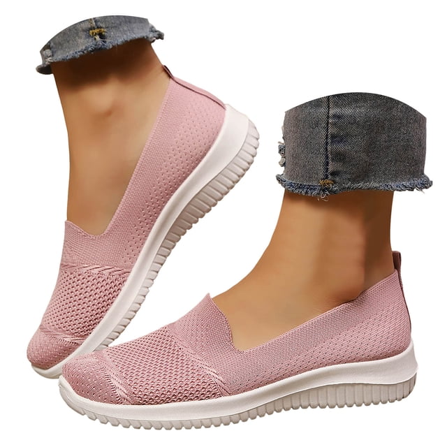 Mepaouo Chaussures Mocassins de Marche pour Femmes à Enfiler Légères à Bout Rond en Tricot Plates Espadrilles de Course Tennis