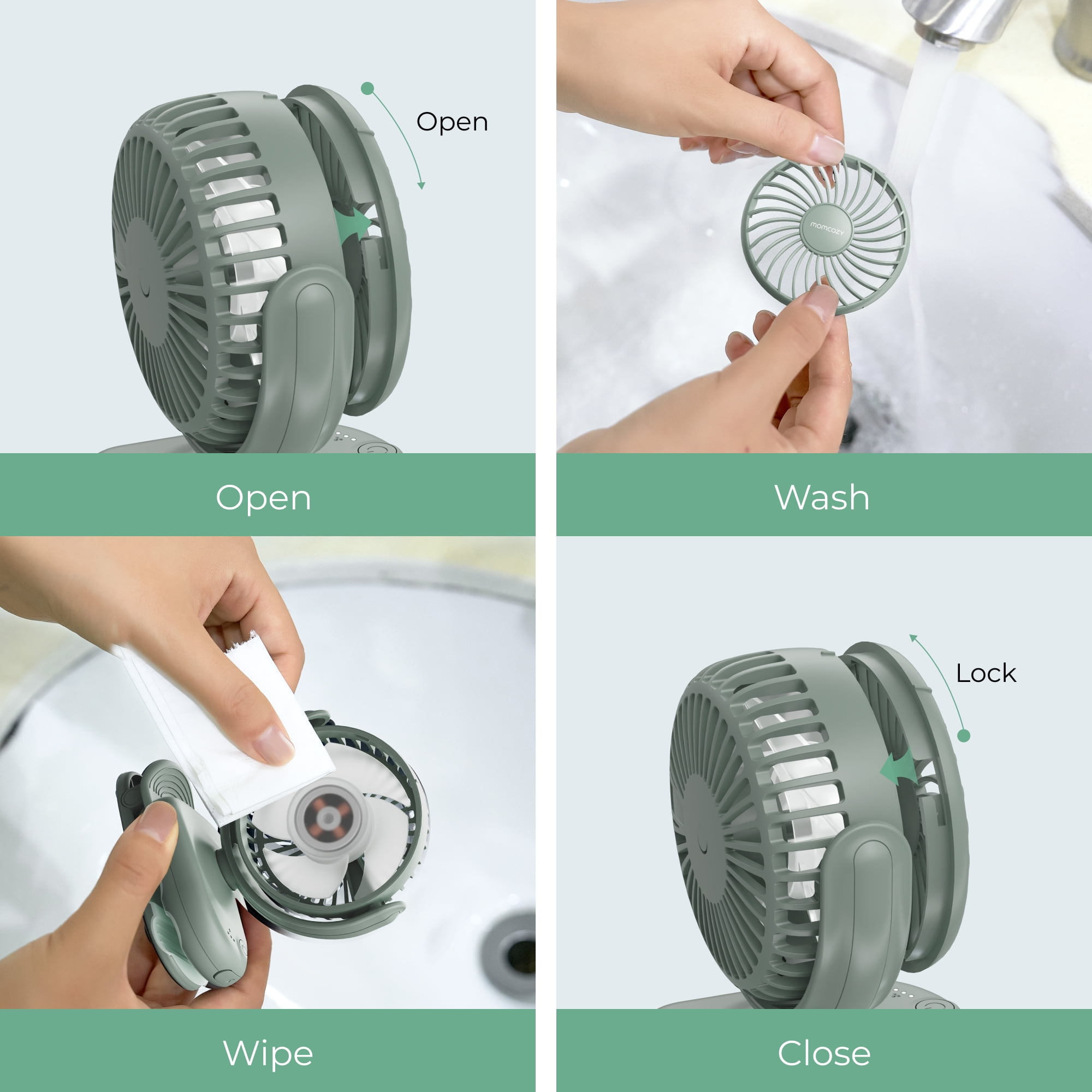 Momcozy Mini Ventilateur à Pince Portable pour Nourrissons & Tout-Petits, Rechargeable à 4 Vitesses, Léger 0.26 lb, Ventilateur Rafraîchissant Orientable à 360° pour Poussette