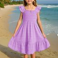 thumbnail image 2 of FFENYAN Summer Girls Dress Solid Color Square Neck Ruffled Sleeveless Mini Dress with Flutter Sleeves Perfect for Parties Playdates and Everyday Wear for 3-13 Years, 2 of 9
