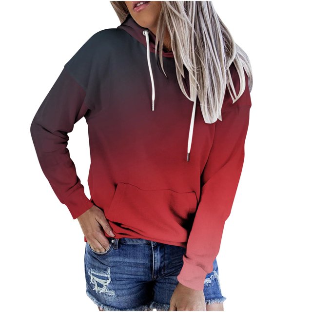 Penkiiy Chandails à Capuche pour Femmes Mode Chandails Décontractés pour Femmes Sweat à Capuche Patchwork Blouse à Capuche Rouge Vêtements Y2K