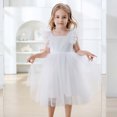 thumbnail image 1 of Elegant Girls Dresses Backless Tutu Ruffle Short Sleeve Square Neck Design for Kids Wedding and Special Events Clothing, 1 of 3