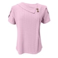 thumbnail image 4 of Fgnfyis T-Shirt à Manches Courtes à Col en V Uni avec Boutons, Manches Pétales, Haut Femme, Hauts pour Femmes, Rose, M, 4 of 5