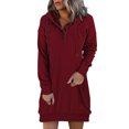 thumbnail image 1 of Robes pour Femmes Décontractées à Capuche Manches Longues Chandail en Molleton Boutonné Robe de Soleil à Cordon Vin S, 1 of 4