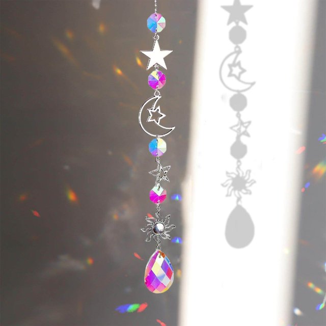 pitrice Crystal Wind Chime Hanging Sparkling Handmade Prisms Pendant B