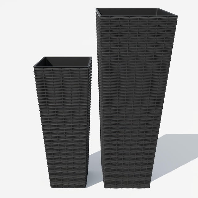GloryStar Decorative Tall Planters for Outdoors, Large Set of 2 Plant Pots with Drainage System, Suitable for Front Porch, Patio, Garden Pathways and Backyard Areas