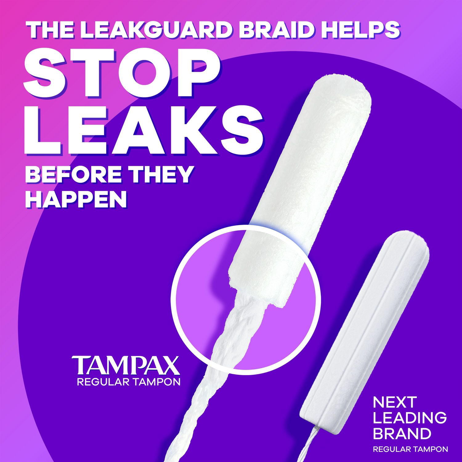 Tampons Tampax Radiant, avec tresse anti-fuites LeakGuard, degrés d’absorption régulier/super, emballage multiple, marque de tampon n° 1, non parfumés, 52 tampons