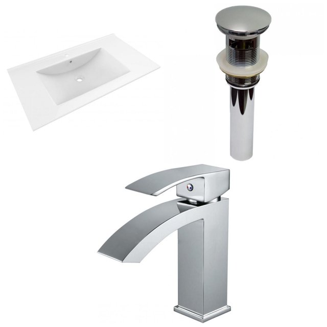 American Imaginations 35.5-in. W 1 Hole Ceramic Top Set In White Color - Overflow Drain Incl. AI-29522