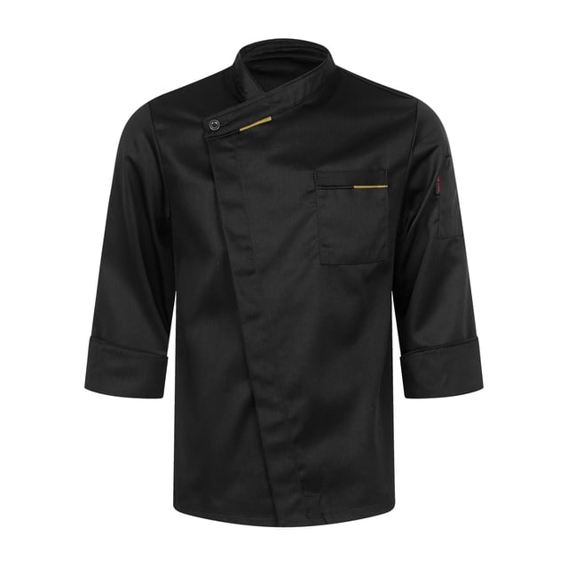 YUUMIN Unisex Men's Chef Jacket Chef Coat Hotel Kitchen Work Uniform Shirts Restaurant Cook Tops Black Long Sleeve XXL