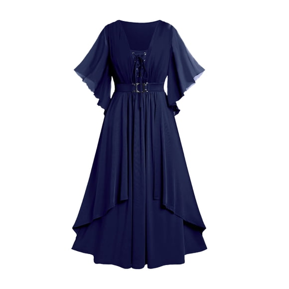 Heisall Women Medieval Gothic Dress Victorian Flare Sleeve Chiffon Ruffle Formal Mother of The Bride Maxi Wedding Guest