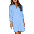 thumbnail image 1 of Kcodviy Robe Décontractée Unie pour Femmes Robes d'Été pour Adolescentes à Manches Longues Col Roulé avec Poche Longue Robe d'Été pour Femmes Chemise-Robe Ourlet Fendu Robes pour Femmes Été Décontracté Robe Ample, 1 of 6