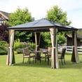 thumbnail image 2 of Outsunny Auvent de Gazebo à Toit Rigide 10 x 10 Pi Abri Robuste Pare-Soleil avec Rideau, 2 of 10