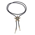 thumbnail image 3 of Black PU Leather Western Cowboy Cowboy Necklace Rodeo Necklace Rodeo Star Rodeo Bolo Tie Bola Necklace Antique Brass, 3 of 7
