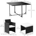 thumbnail image 3 of Outsunny 9 Pieces Wicker Patio Dining Set Outdoor Furniture Set with Removable Cushions, Glass Top Dining Table, Ottomans, PE Rattan Conversation Set for Garden Poolside, Cream, 3 of 10