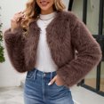 thumbnail image 1 of LSLJS Womens Ladies Warm Faux Furry Long Coat Jacket Winter Solid V-neck Outerwear, 1 of 7
