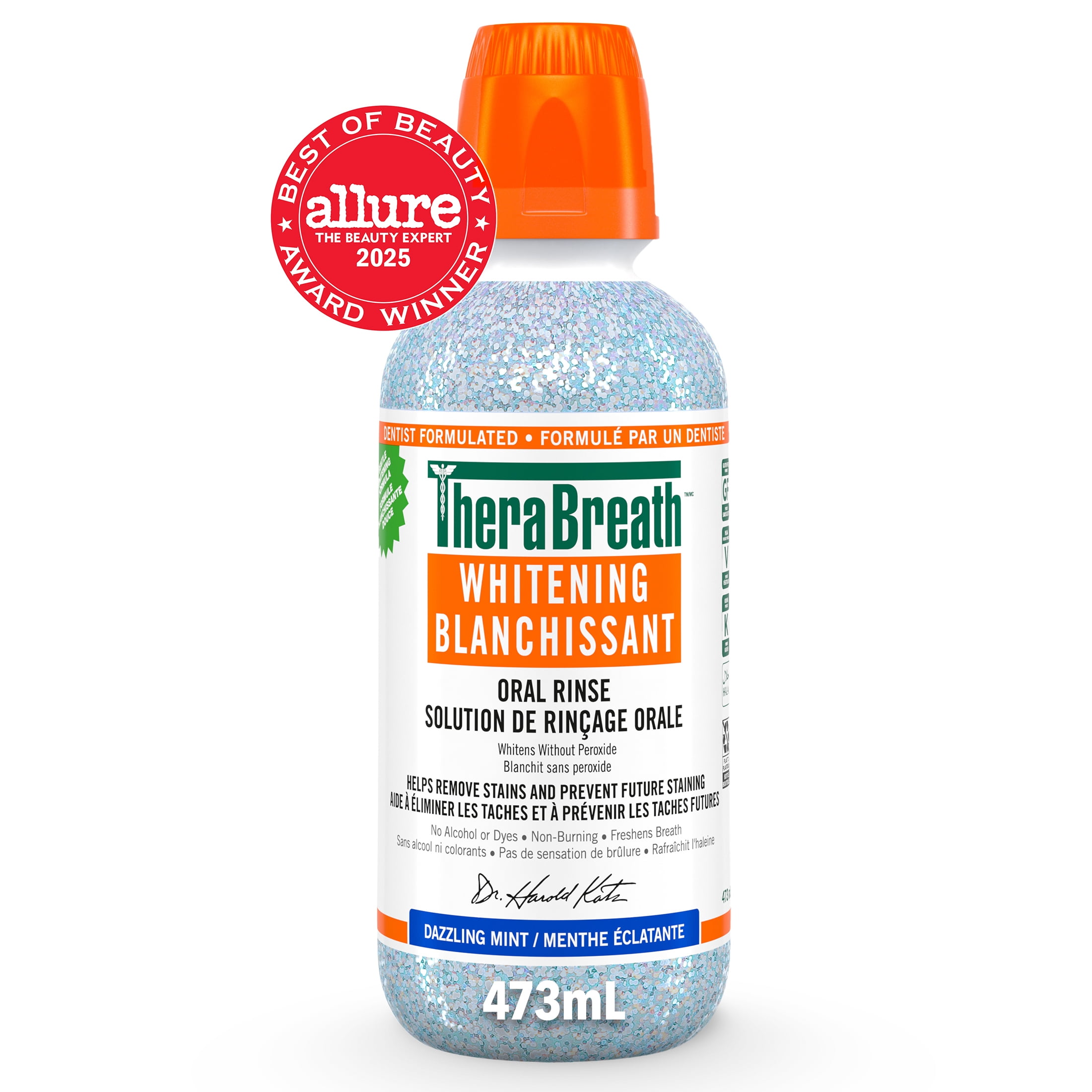 TheraBreath Whitening Mouthwash, Daily Mouthwash for Oral Hygiene & Whitening Teeth, Helps Remove and Prevent Stains, Dazzling Mint