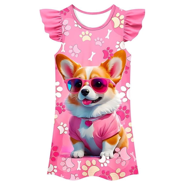 MIASHUI Chemises de Nuit pour Filles Mignonnes Dessin Animé Sans Manches Pyjama Robe de Nuit Tenue de Sommeil, Rose Vif, 8-9 Ans