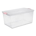 thumbnail image 1 of Sterilite 62 Liter Latch Box, Clear Plastic Storage Bin with Lid, Pink Latch, 1 of 4