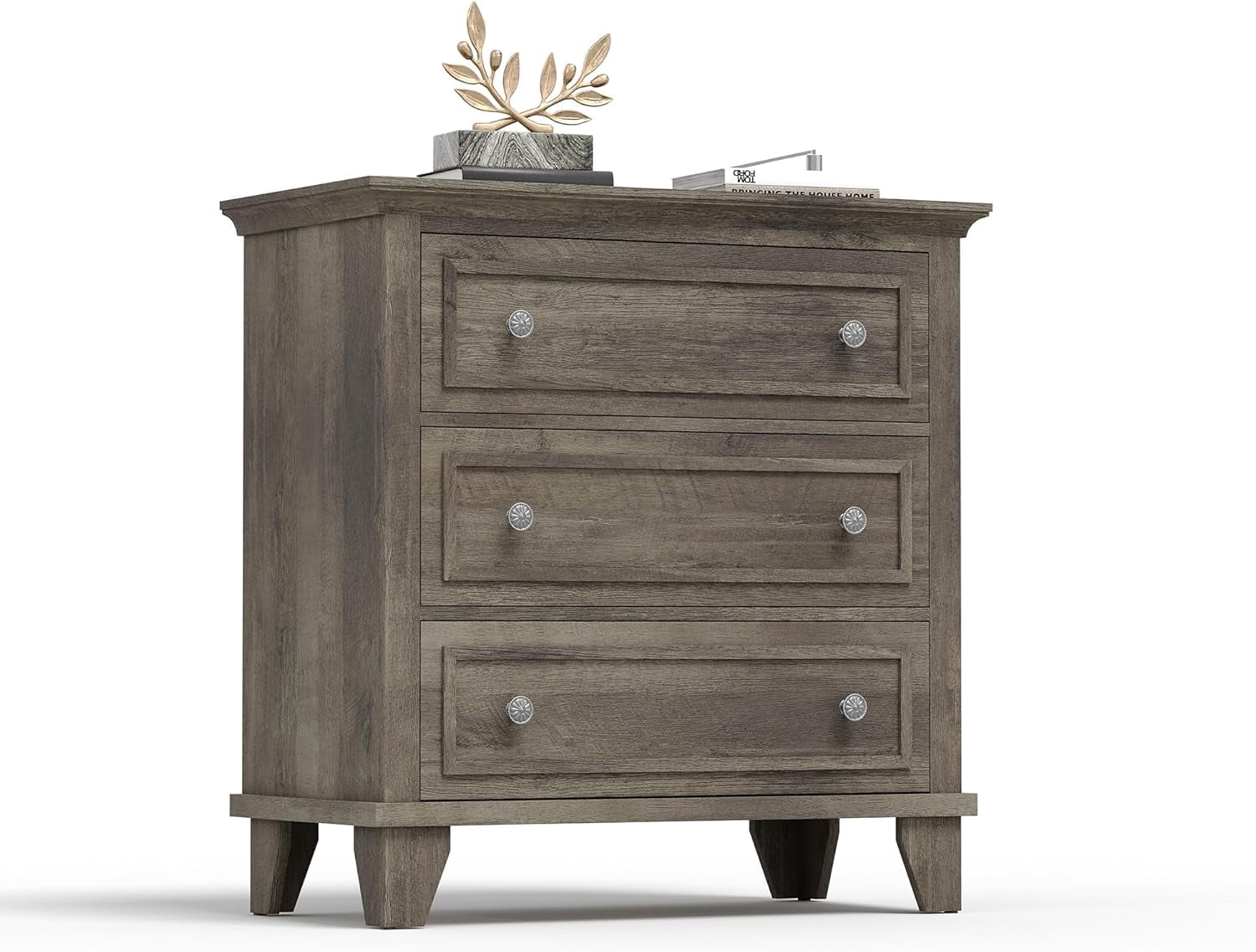 Grey 3 Drawer Dresser for Bedroom, Wide Chest of Drawers with Vintage Handle, Wood Dresser Wide Nightstand for Living Room