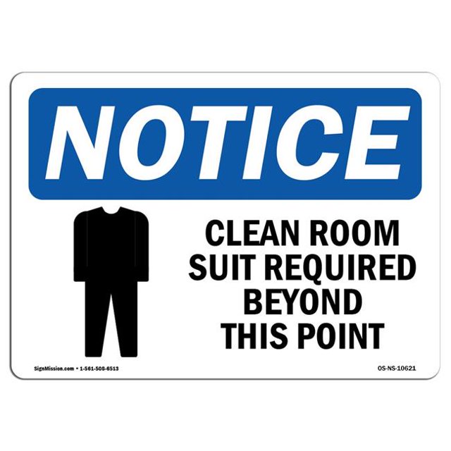 SignMission OS-NS-D-710-L-10621 Notice Costume de Chambre Blanche Requis au-Delà du Signe OSHA avec Symbole