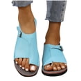 thumbnail image 4 of Womens Flat Sandals Slip on Toe Ring Buckle Strap Open Toe Thick Sole Summer Beach Leather Sandals Sky Blue, 4 of 9