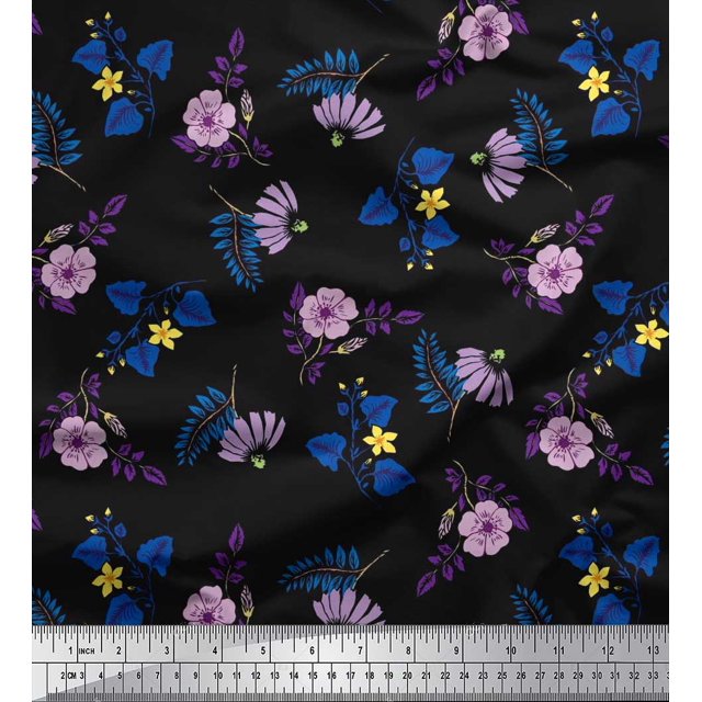 Soimoi Black Silk Fabric Diamond Geometric Print Sewing Fabric Yard 42 Inch Wide