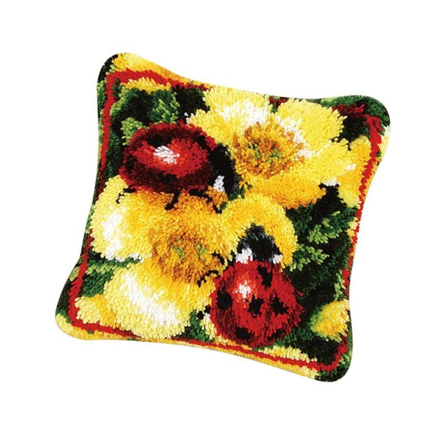 1 Set Pillows Latch Hook Kits Material Package for Kids Adults Lady Beetles