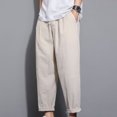 thumbnail image 1 of asjyhkr Plus Size Mens Linen Pants Elastic Waist Drawstring Hiking Beach Cropped Pants with Pockets,M-5XL, 1 of 5