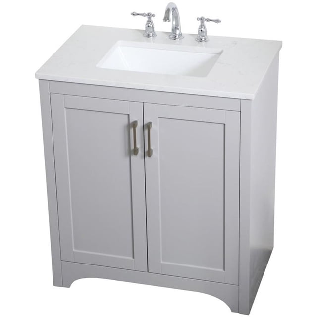 Pemberly Row Traditional 30" Single Quartz Top Bathroom Vanity in Gray