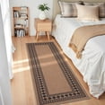 thumbnail image 1 of Garvee 2'x6' Modern Bordered Rug Solid Runner Rug, Geometric Washable Rugs Stain Resistant Low Pile Rug Non Slip Indoor Outdoor Carpet for Hallway Bedroom Home Office, Coffee, 1 of 8