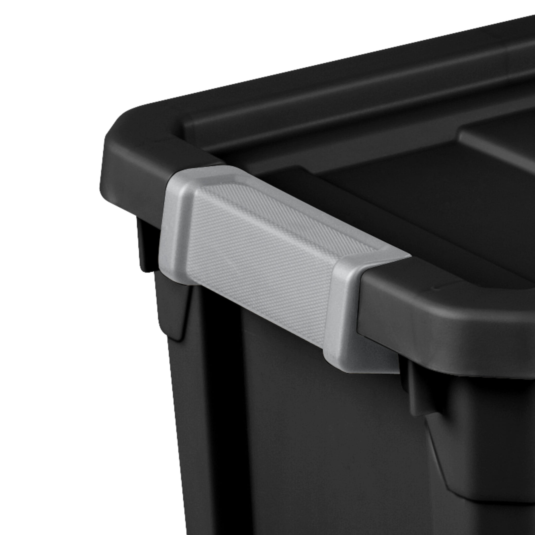 Sterilite 28 Liter Stacker Box, Durable Plastic Storage Bin with Latch Lid, Black - 6 Pk