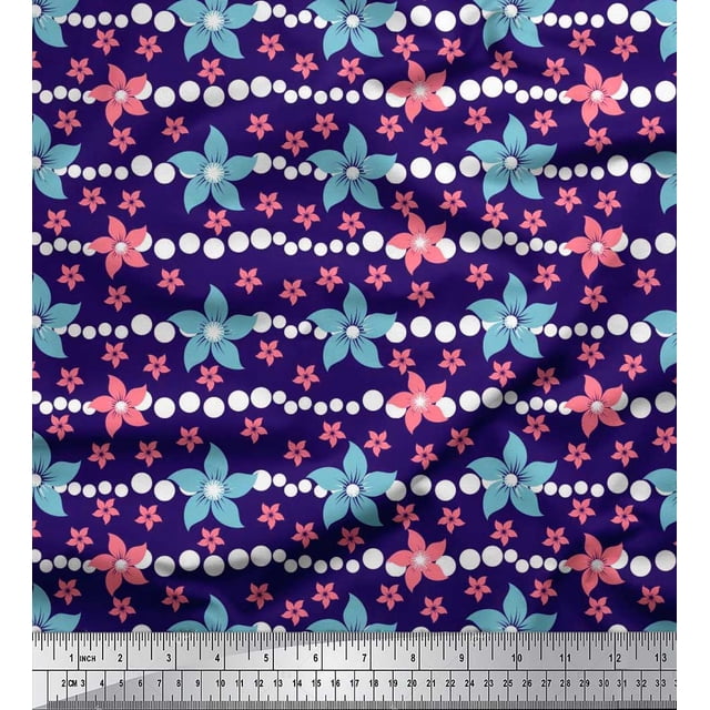 Soimoi Poly Georgette Fabric Dot & Floral Artistic Print Fabric by The Yard 52 Inch Wide