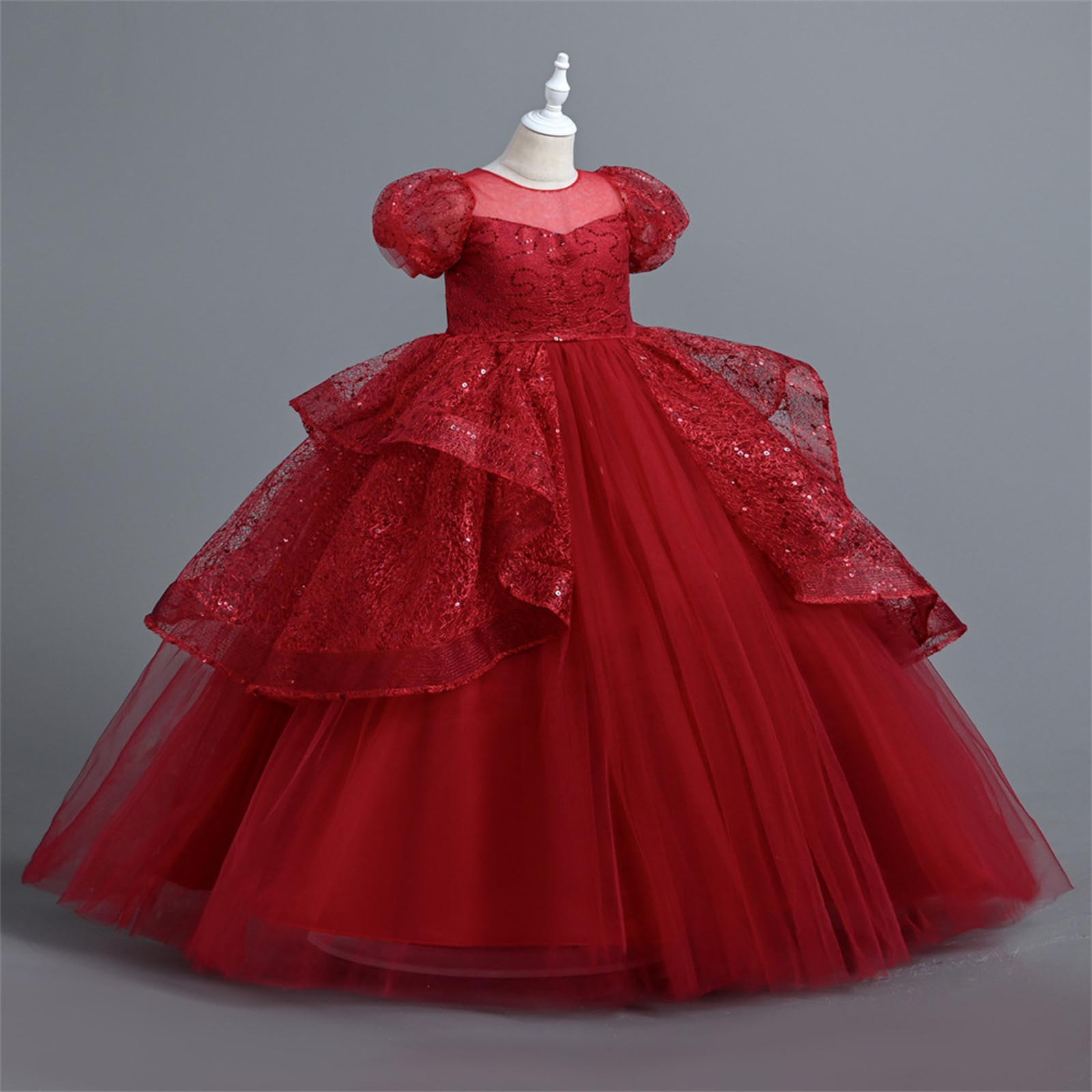 LOVZFMLL Jupe Princesse en Dentelle à Volants à Manches Courtes pour Filles Été Col Rond Broderie Nœud