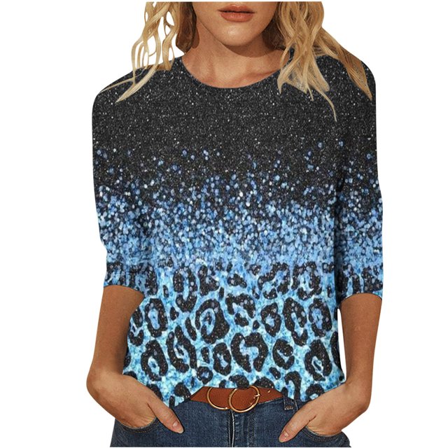 HKEJIAOI Hauts pour Femmes à Manches 3/4 Imprimé Floral Mi-Long TG Blouse d'Été