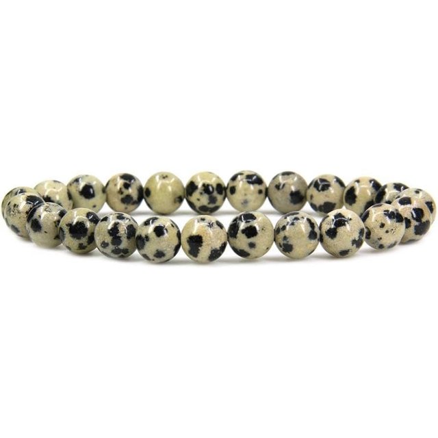 Bracelet Extensible Unisexe en Perles Rondes 8 mm en Jaspe Dalmatien Naturel