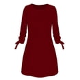 thumbnail image 2 of Cheers Robe Courte Ample Décontractée de Voyage et de Bureau pour Femmes, Couleur Unie, Nœud, Manches 3/4, Col Rond, 2 of 6