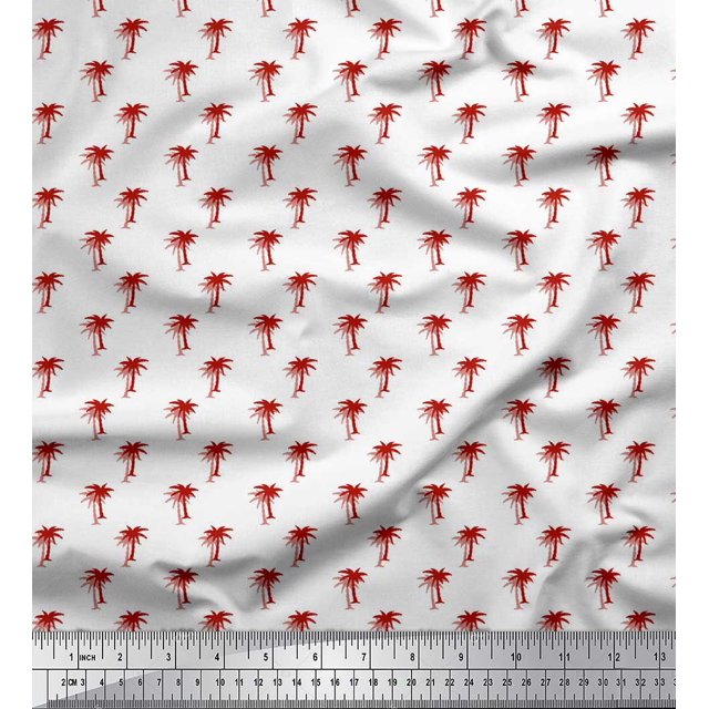 Soimoi Tissu Georgette Rouge Moss Imprimé Palmier Tissu au Mètre 42 Pouces de Large