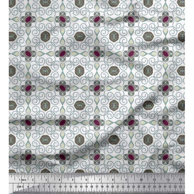 Soimoi Rayon Crepe Fabric Swirl & Floral Patchwork Decor Fabric Printed Yard 46 Inch Wide