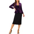 thumbnail image 2 of INSPIRE CHIC Women's Velvet Blazer Solid Color Shawl Collar One Button Wear-to-Work Suit Jacket S Violet, 2 of 6