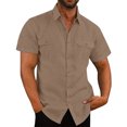 thumbnail image 4 of Timegard Cotton Linen Tops for Women Short Sleeve Button down Shirts Solid Color Casual Tops with Pockets, 4 of 7