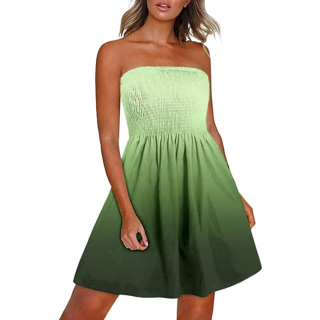 Birdeem Womens Summer Boho Style Gradient Dress Sleeveless One-Shoulder Dress