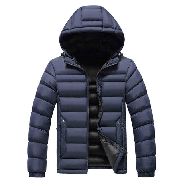 hoksml Men's Down Fill Winter Jacket Detachable Hooded Zip Up Coat with Zippered Pockets for Cold Weather