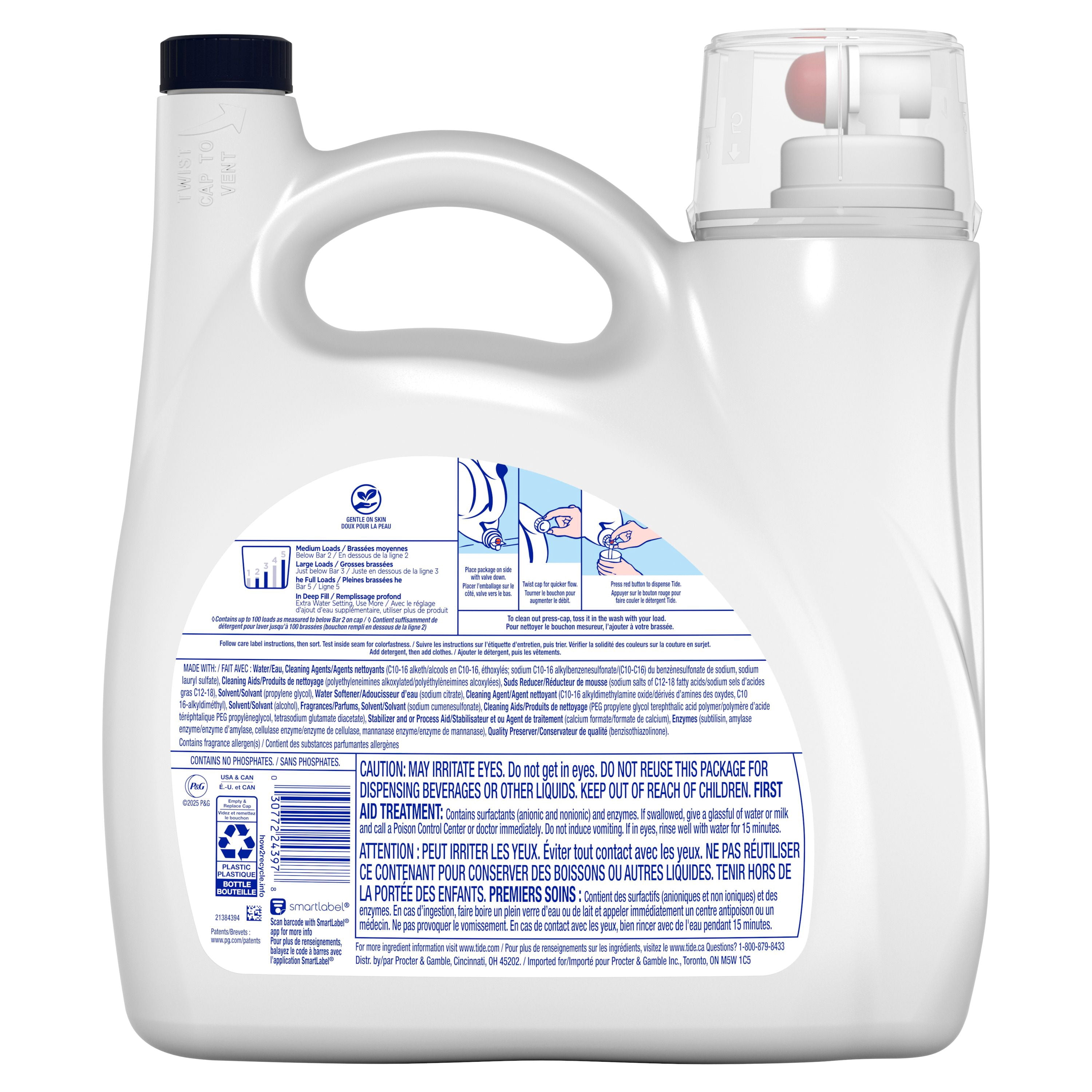 Tide Fresh & Gentle liquid laundry detergent, 100 Loads, Soft Lavender Scent, Gentle laundry soap with nature inspired freshness, Dermatologist tested, 100% free of added dyes and heavy perfumes