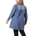 thumbnail image 3 of GRACE & GRANDEUR Veste en Denim Mi-Longue à Manches Longues Déchirée pour Femme Grande Taille, 3 of 6