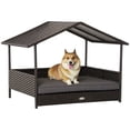 thumbnail image 1 of PawHut Wicker Dog House with Removable Cushion Lounge, Grey, 1 of 9