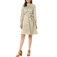 thumbnail image 2 of INSPIRE CHIC Robe Fleurie pour Femme Col Montant Manches Longues Taille à Nouer Longueur Genou Robe Bohème TP Vert Pois, 2 of 6