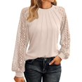 thumbnail image 2 of MeetoTime Hauts pour Femmes en Dentelle Manches Longues Plissés Col Rond Chemises Habillées Décontractées Blouses de Travail, 2 of 6