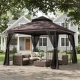 thumbnail image 2 of Outsunny Pavillon de Terrasse à Toit Souple 10 Pieds X 10 Pieds avec Auvent, Café, 2 of 9
