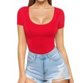 thumbnail image 1 of Dealovy Hauts de Sortie pour Femmes Manches Courtes Col Rond T-Shirts Ajustés Doux Couleur Unie Confortables Basiques, 1 of 5