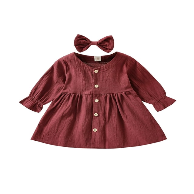Robe à Manches Longues pour Bébé Fille, Robe de Princesse pour Fête avec Bandeau, Tenue